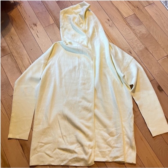 Kinross Cashmere Sweaters - Kinross Cashmere Yellow Hooded Open Front Sweater Cardigan w Pockets medium